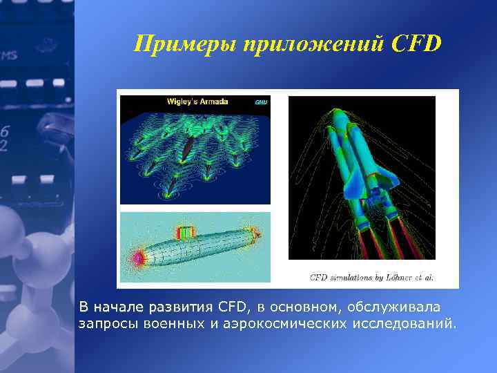 Примеры приложений CFD В начале развития CFD, в основном, обслуживала запросы военных и аэрокосмических