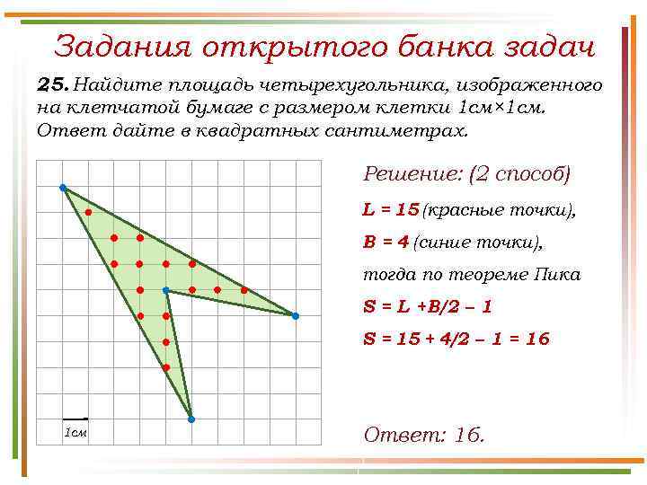 Задания открытого банка задач 25. Найдите площадь четырехугольника, изображенного на клетчатой бумаге с размером