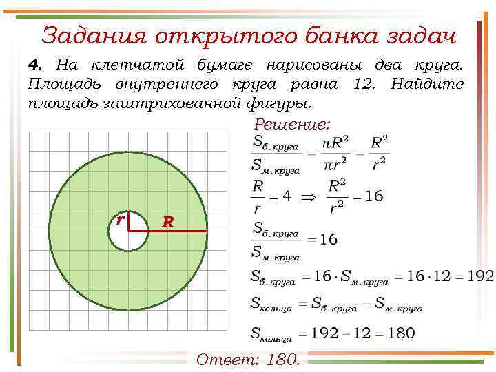 Задания открытого банка задач 4. На клетчатой бумаге нарисованы два круга. Площадь внутреннего круга