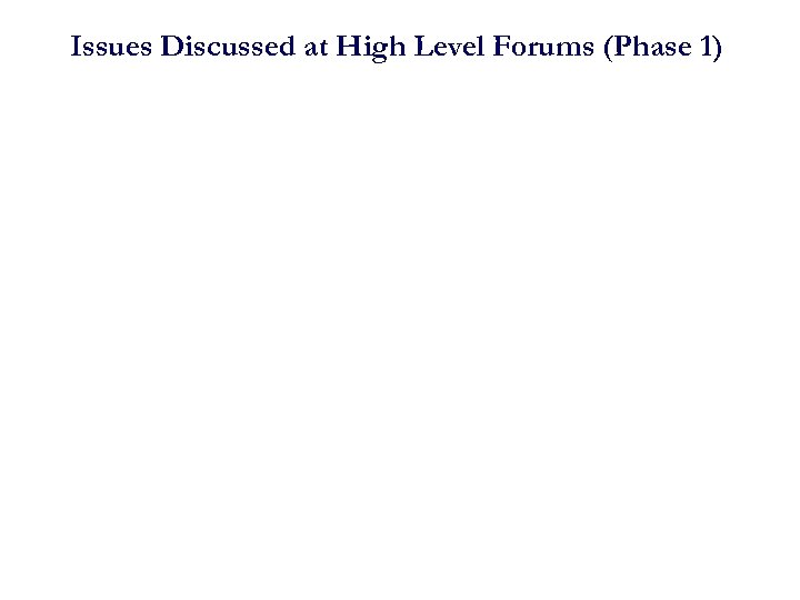 Issues Discussed at High Level Forums (Phase 1) 
