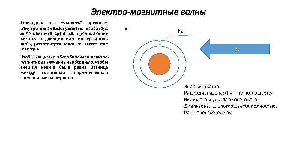 Электро-магнитные волны Очевидно, что “увидеть” организм изнутри мы сможем увидеть, используя либо какие-то средства,