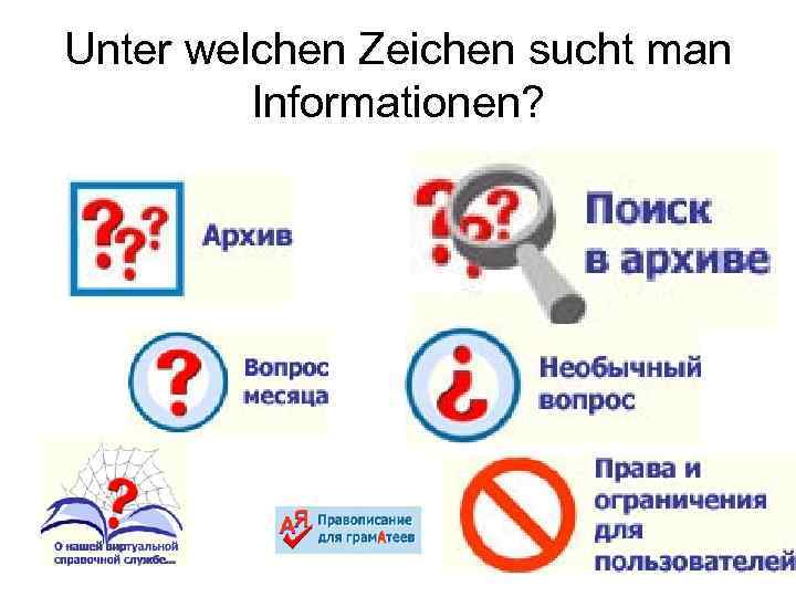 Unter welchen Zeichen sucht man Informationen? 