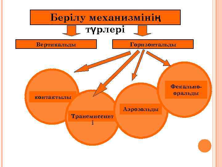 Берілу механизмінің түрлері Вертикальды Горизонтальды Фекальнооральды контактылы Аэрозольды Трансмиссивт і 