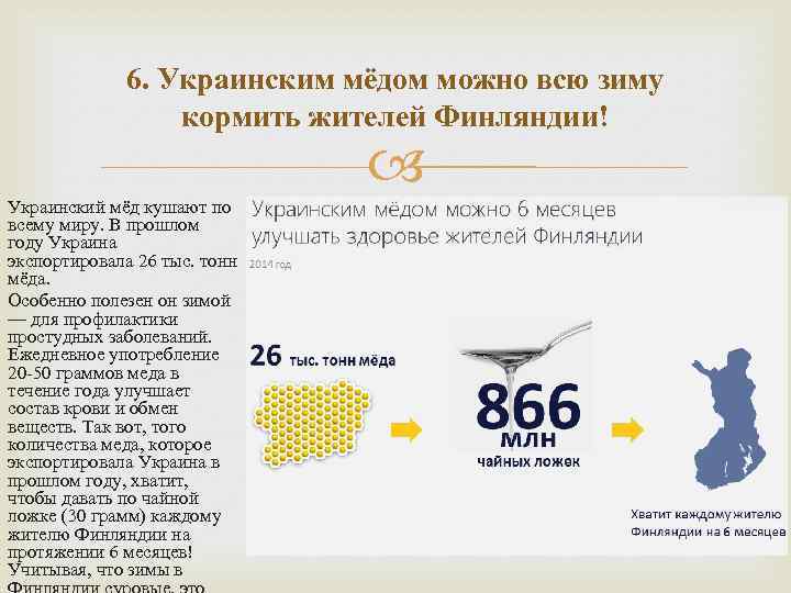 6. Украинским мёдом можно всю зиму кормить жителей Финляндии! Украинский мёд кушают по всему