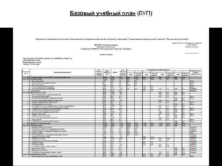 Базовый учебный план (БУП) 