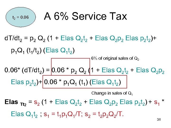 t 2 = 0. 06 A 6% Service Tax d. T/dt 2 = p