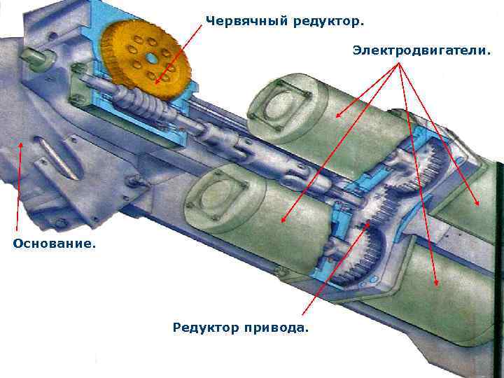 Червячный редуктор. Электродвигатели. Основание. Редуктор привода. 