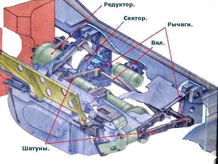 Редуктор. Сектор. Рычаги. Вал. Шатуны. 