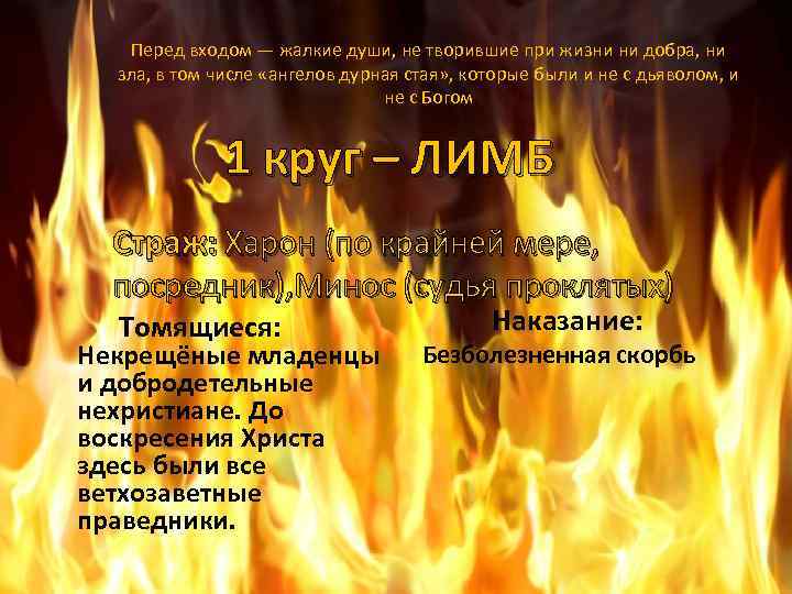 Перед входом — жалкие души, не творившие при жизни ни добра, ни зла, в