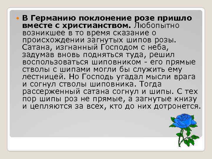  В Германию поклонение розе пришло вместе с христианством. Любопытно возникшее в то время