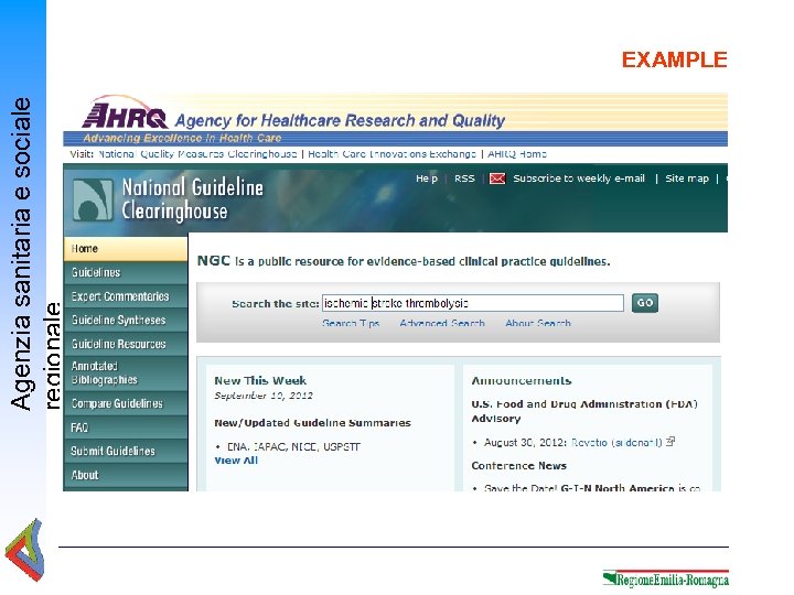 Agenzia sanitaria e sociale regionale EXAMPLE 