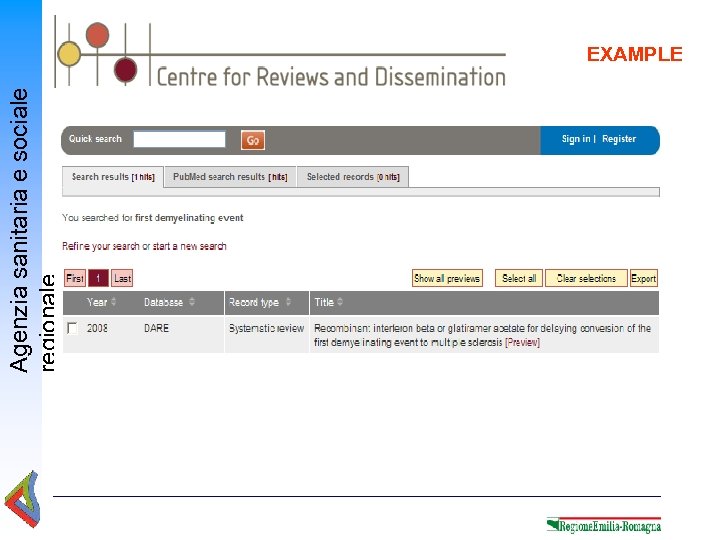 Agenzia sanitaria e sociale regionale EXAMPLE 