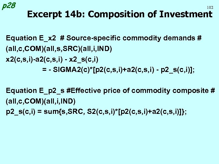 p 28 102 Excerpt 14 b: Composition of Investment Equation E_x 2 # Source-specific