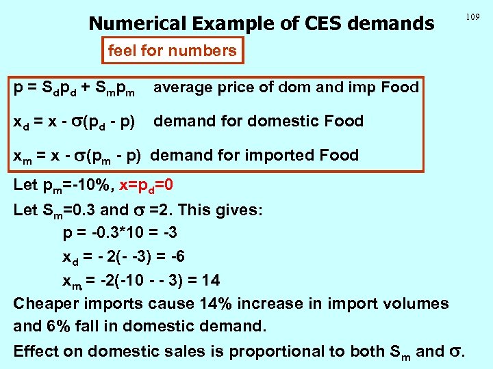 Numerical Example of CES demands feel for numbers p = S d p d