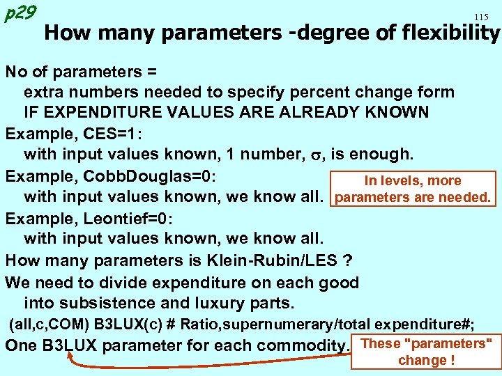 p 29 115 How many parameters -degree of flexibility No of parameters = extra