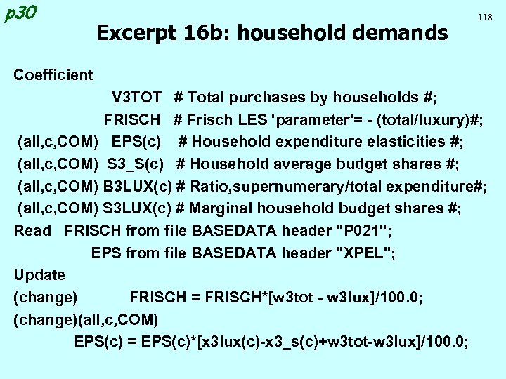 p 30 Excerpt 16 b: household demands 118 Coefficient V 3 TOT # Total