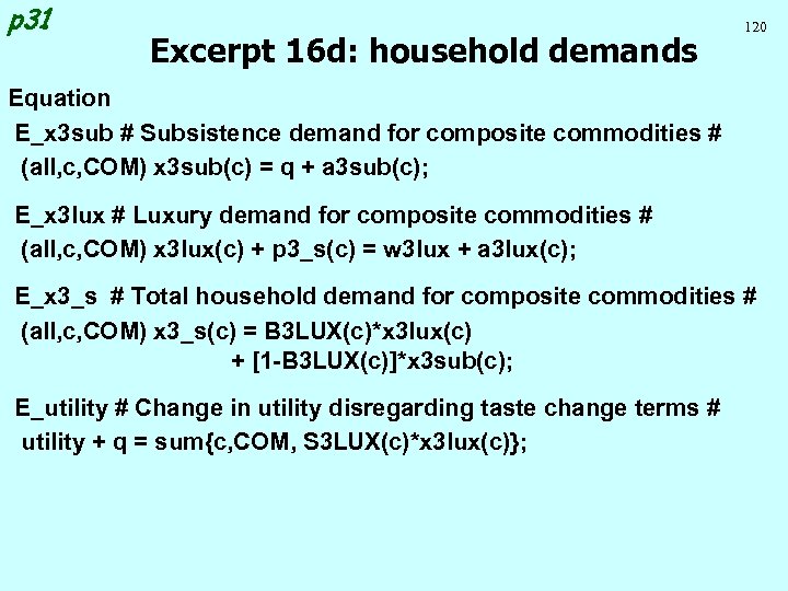 p 31 Excerpt 16 d: household demands 120 Equation E_x 3 sub # Subsistence