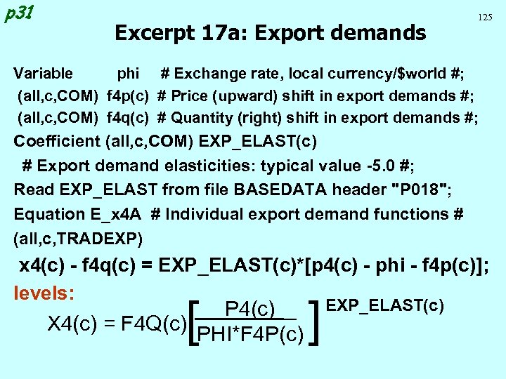 p 31 Excerpt 17 a: Export demands 125 Variable phi # Exchange rate, local