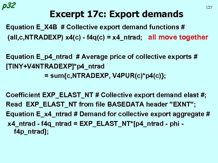 p 32 Excerpt 17 c: Export demands 127 Equation E_X 4 B # Collective