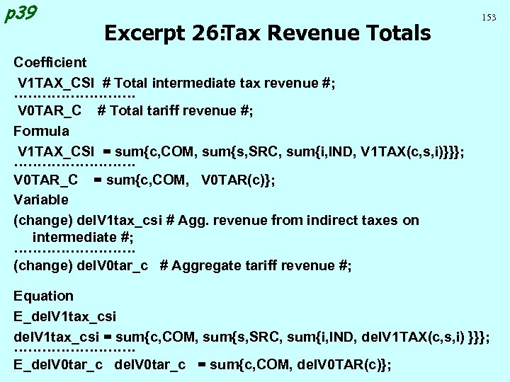 p 39 Excerpt 26: Tax Revenue Totals 153 Coefficient V 1 TAX_CSI # Total