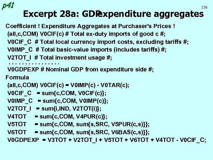 p 41 156 Excerpt 28 a: GDP expenditure aggregates Coefficient ! Expenditure Aggregates at