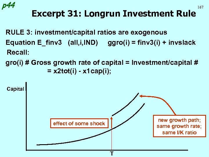 p 44 Excerpt 31: Longrun Investment Rule 167 RULE 3: investment/capital ratios are exogenous