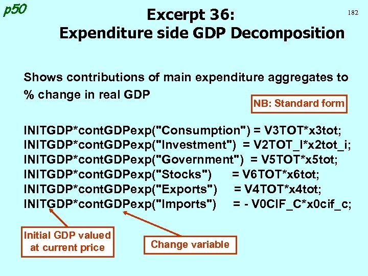 p 50 182 Excerpt 36: Expenditure side GDP Decomposition Shows contributions of main expenditure