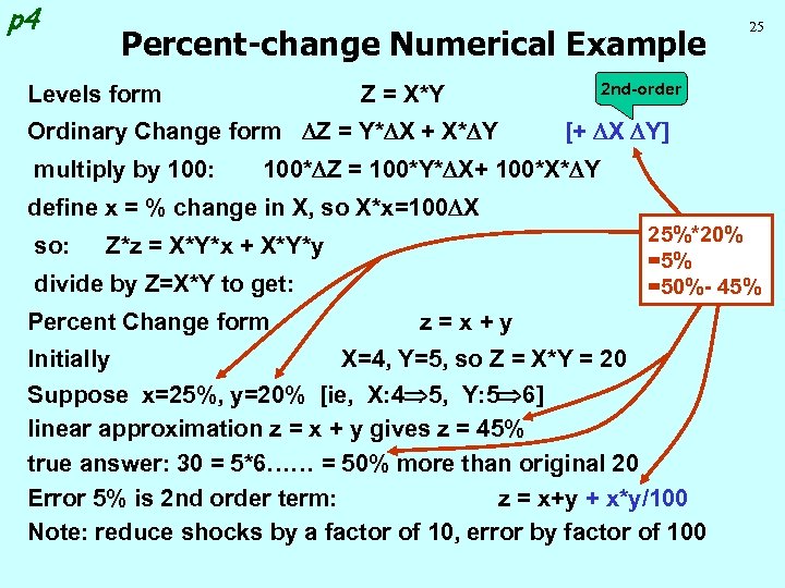 p 4 Percent-change Numerical Example Levels form multiply by 100: 2 nd-order Z =