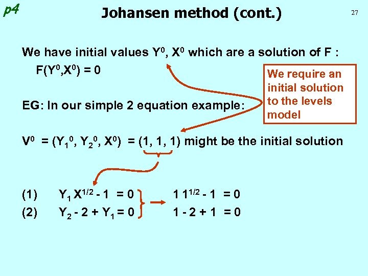 p 4 Johansen method (cont. ) We have initial values Y 0, X 0