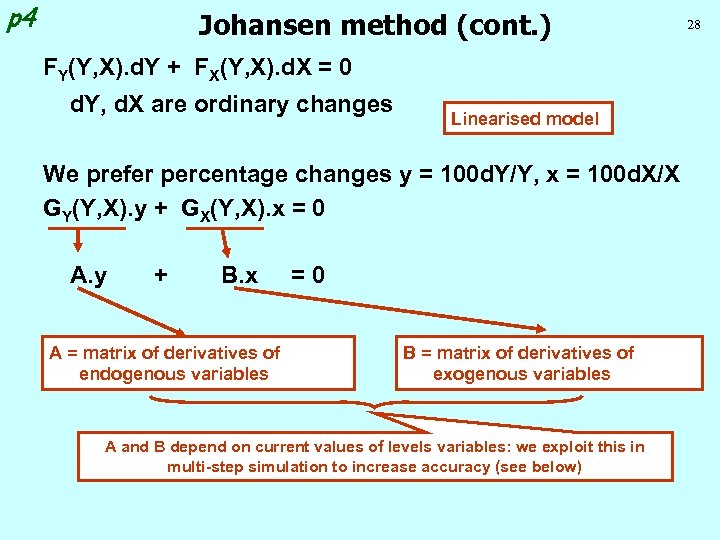 p 4 Johansen method (cont. ) FY(Y, X). d. Y + FX(Y, X). d.