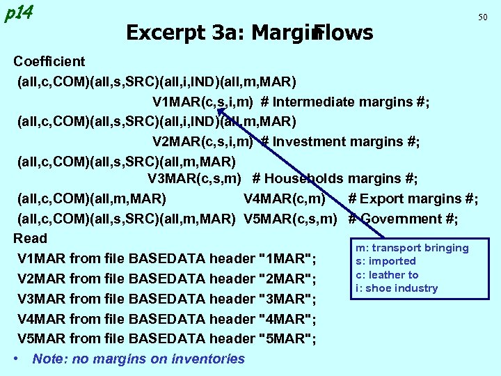 p 14 Excerpt 3 a: Margin Flows 50 Coefficient (all, c, COM)(all, s, SRC)(all,