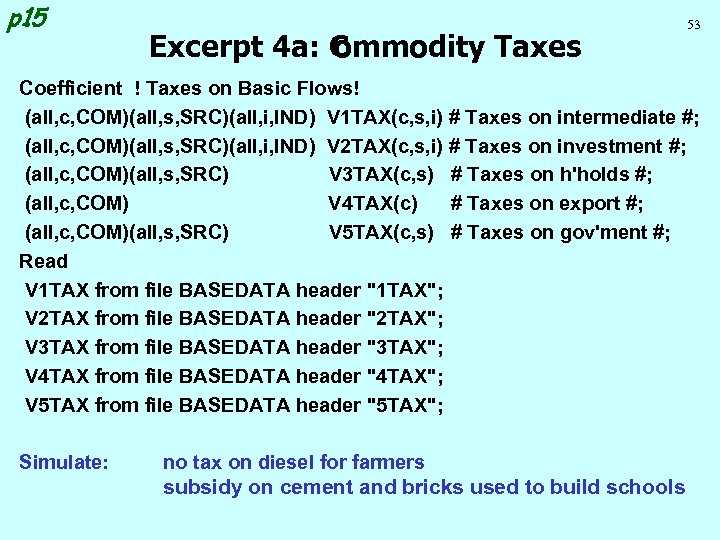 p 15 Excerpt 4 a: C ommodity Taxes 53 Coefficient ! Taxes on Basic