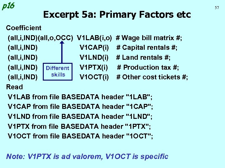 p 16 Excerpt 5 a: Primary Factors etc Coefficient (all, i, IND)(all, o, OCC)