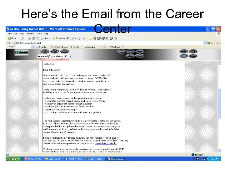 Here’s the Email from the Career Center 