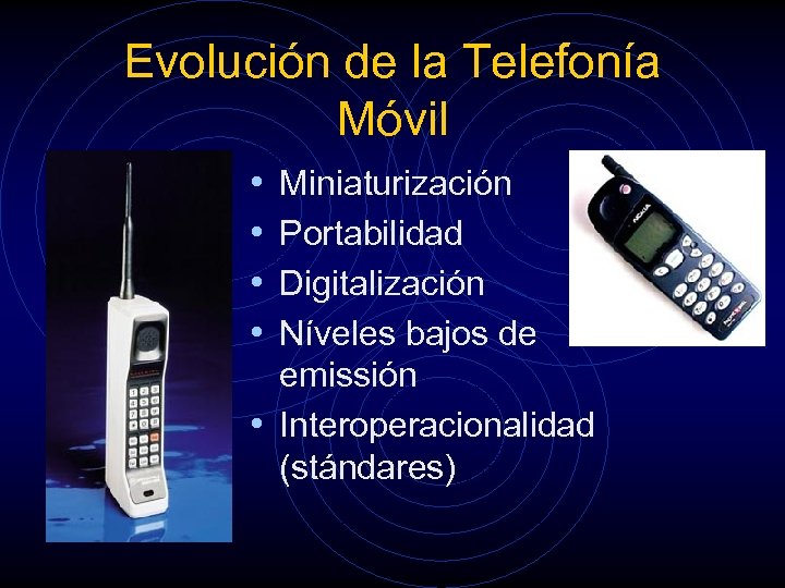 Evolución de la Telefonía Móvil • • Miniaturización Portabilidad Digitalización Níveles bajos de emissión