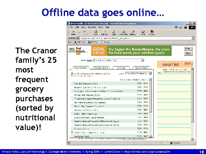 Offline data goes online… The Cranor family’s 25 most frequent grocery purchases (sorted by