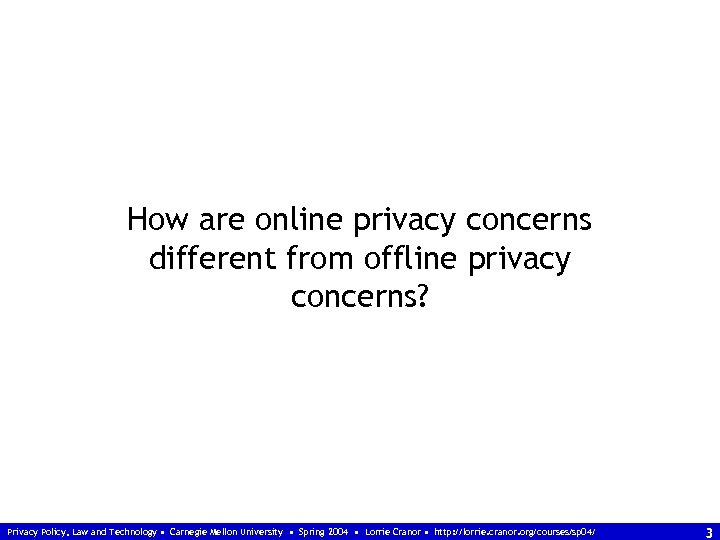 How are online privacy concerns different from offline privacy concerns? Privacy Policy, Law and