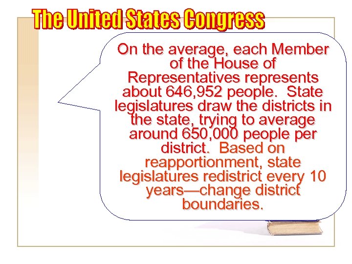On the average, each Member of the House of Representatives represents about 646, 952