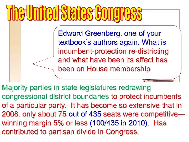 Edward Greenberg, one of your textbook’s authors again. What is incumbent-protection re-districting and what