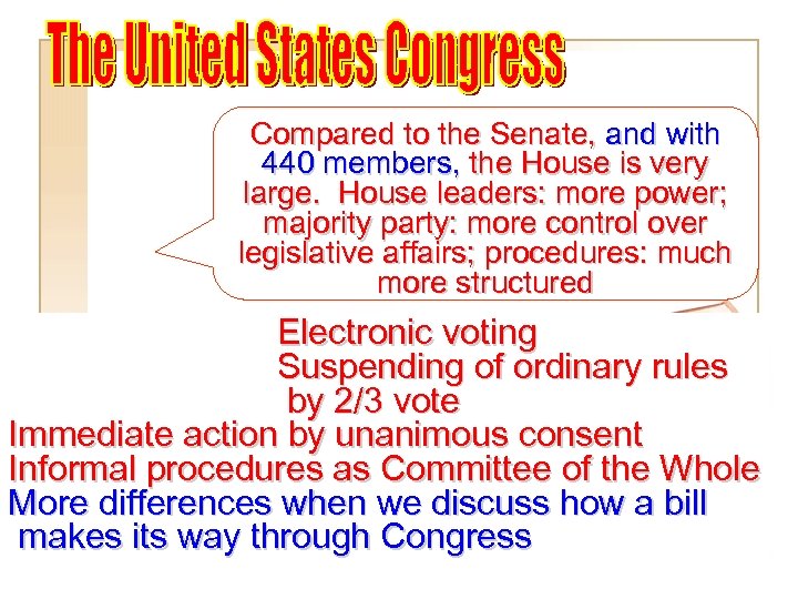 Compared to the Senate, and with 440 members, the House is very large. House