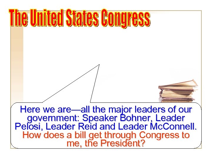Here we are—all the major leaders of our government: Speaker Bohner, Leader Pelosi, Leader