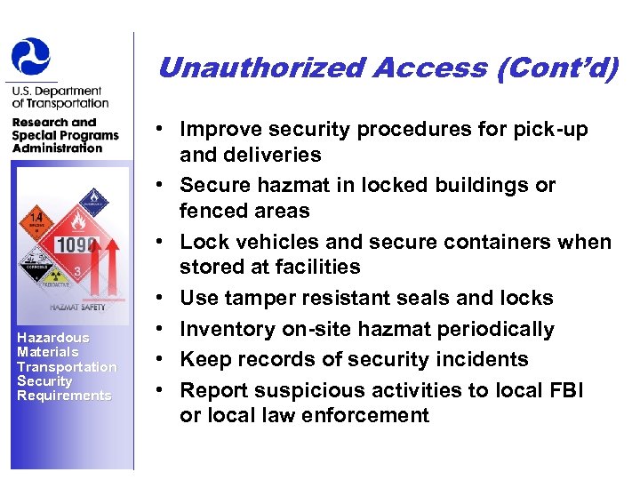 Hazardous Materials Transportation Security Requirements Outline I