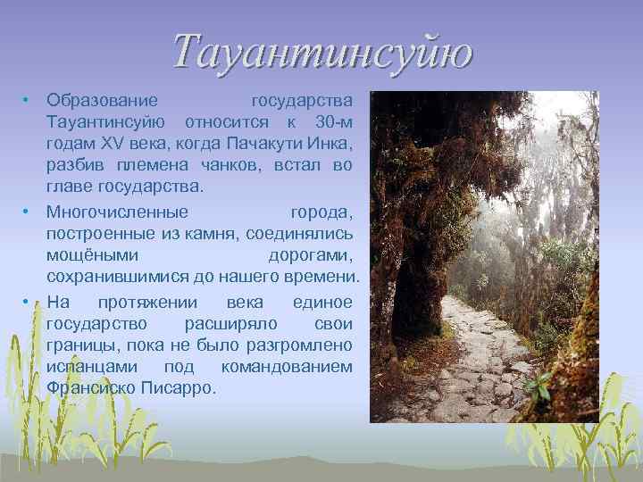 Тауантинсуйю • Образование государства Тауантинсуйю относится к 30 -м годам XV века, когда Пачакути