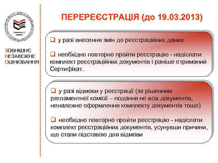 ПЕРЕРЕЄСТРАЦІЯ (до 19. 03. 2013) q у разі внесення змін до реєстраційних даних ЗОВНІШНЄ