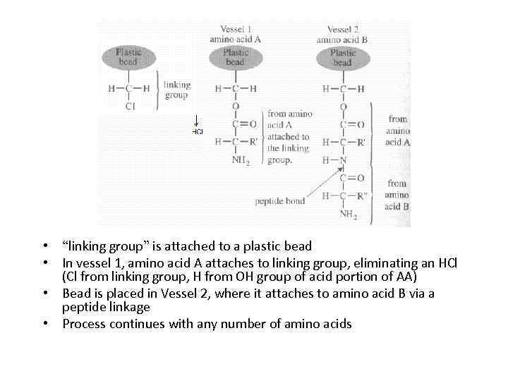 • “linking group” is attached to a plastic bead • In vessel 1,