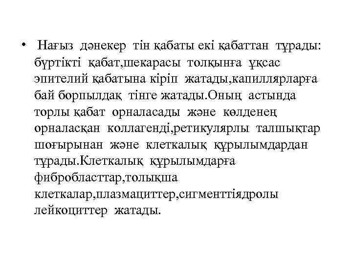  • Нағыз дәнекер тін қабаты екі қабаттан тұрады: бүртікті қабат, шекарасы толқынға ұқсас