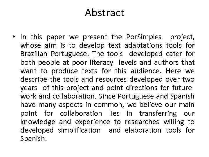 Abstract • In this paper we present the Por. Simples project, whose aim is