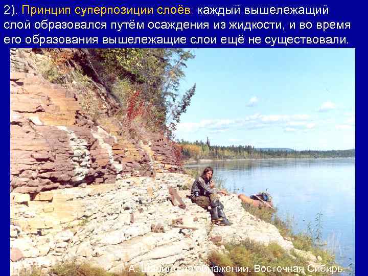 2). Принцип суперпозиции слоёв: каждый вышележащий слой образовался путём осаждения из жидкости, и во