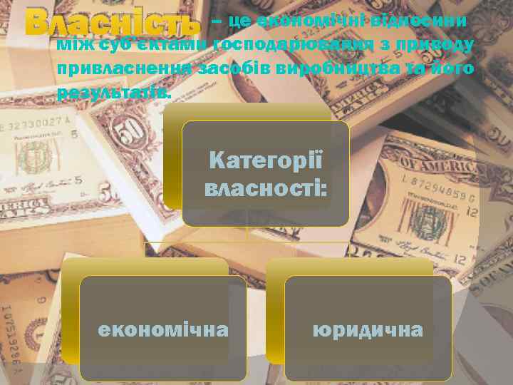 Власність – це економічні відносини між суб’єктами господарювання з приводу привласнення засобів виробництва та