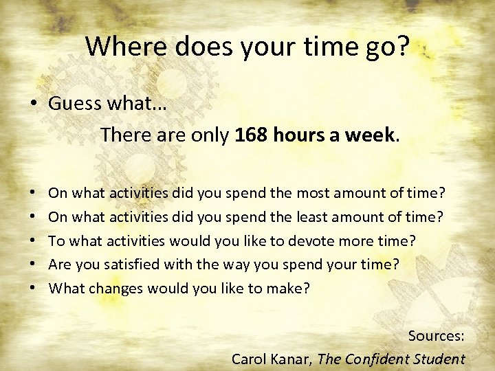 Where does your time go? • Guess what… There are only 168 hours a